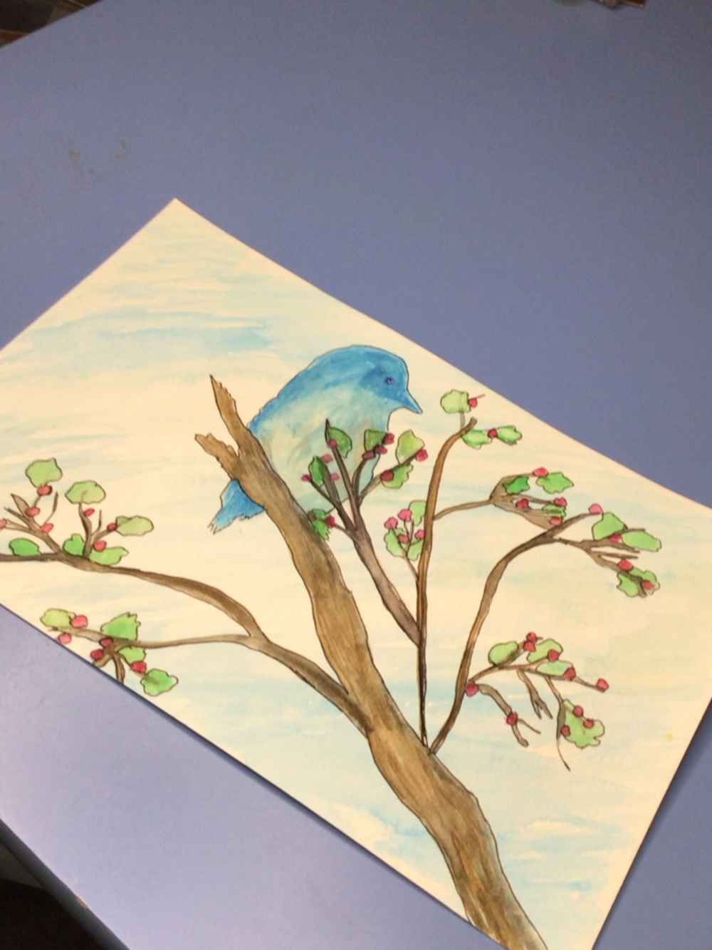 Watercolor and ink, bird, painting